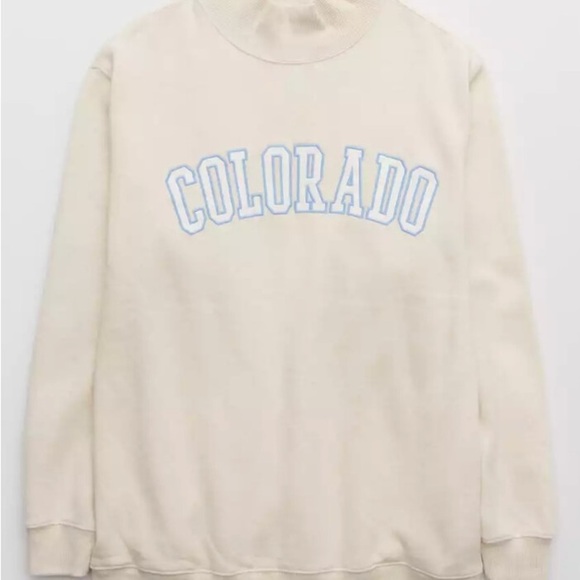 aerie The Sweat Everyday Cozy Mock Neck Sweatshirt Colorado Cream Neutral XS - Picture 3 of 11